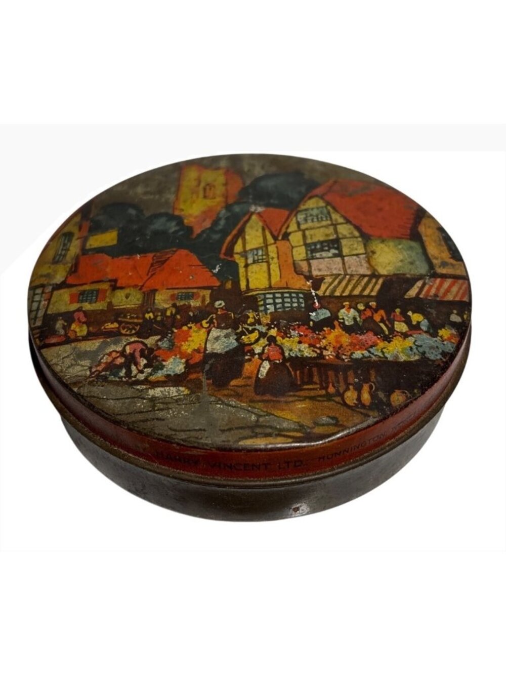 Vintage Blue Bird Toffee Tin Harry Vincent England Storage Home Decor Candy Ad